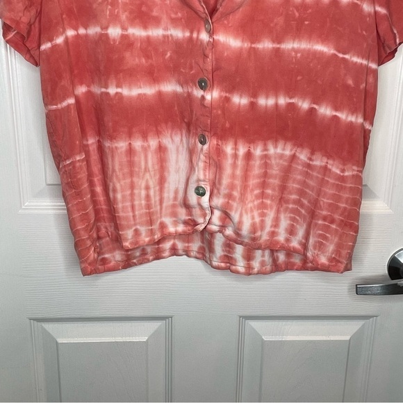 Cloth & Stone X Anthropologie Coral Tie Dye Button Down Short Sleeve Top S - Picture 5 of 10